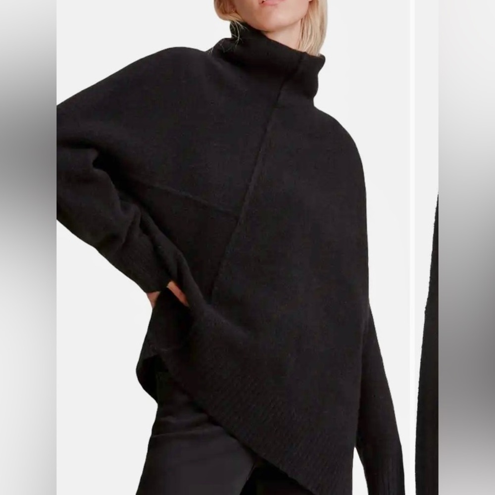 All Saints Lock Mock Neck Black Wool Shawl Style Sweater